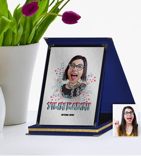 BK Gift Kişiye Özel Yılın Kadını Karikatür Lacivert Plaket  5