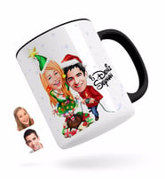 BK Gift Kişiye Özel Yeni Yıl Sevgililer Karikatürlü Siyah Kupa Bardak-1