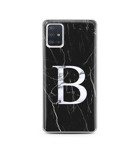 Samsung A51 Siyah Mermer Harf Tasarımlı Telefon Kılıfı B-Harfi 