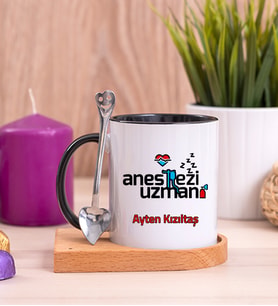 Anestezi Uzmanı Ahşap Altlıklı Siyah Kupa Bardak