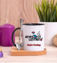 Anestezi Uzmanı Ahşap Altlıklı Siyah Kupa Bardak