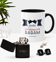 BK Gift Kişiye Özel Benim Yakışıklı Babam Siyah Kupa Çakmak Kol Düğmesi Seti (Model 1)