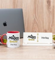 Maden Teknolojisi Öğretmeni Kırmızı Kupa Bardak Ve Masa İsimliği Hediye Seti