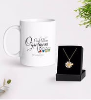 BK Gift Kişiye Özel Çocuk Gelişimi Öğretmeni Beyaz Kupa ve Papatya Kolye Hediye Seti-2 (Model 1)
