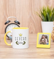 Sultan Tasarım Sarı Kupa Bardak ve Sarı Mini Fotoğraf Çerçevesi