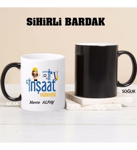 Kadın İnşaat Mühendisi Kupa Bardağı Sihirli (Beyaz)