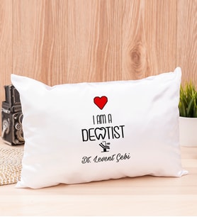 Dentist Dikdörtgen Saten Yastık (Beyaz)