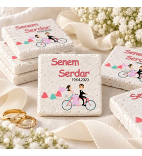 30 Adet Kişiye Özel Baskılı Doğal Taş Magnet 5x5cm Söz, Nikah, Nişan Hatırası (Beyaz)