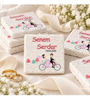 30 Adet Kişiye Özel Baskılı Doğal Taş Magnet 5x5cm Söz, Nikah, Nişan Hatırası (Beyaz)