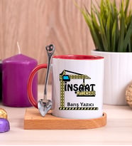 İnşaat Mühendisi Ahşap Altlıklı Kırmızı Kupa Bardak