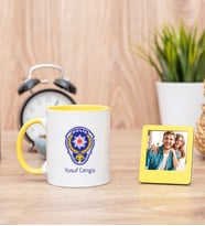 Polis Amblemli Sarı Kupa Bardak ve Sarı Mini Fotoğraf Çerçevesi