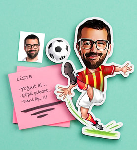 BK Gift Kişiye Özel Bay Sarı Kırmızı Futbolcu Karikatürlü Ahşap Magnet (Çok Renkli)