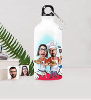 BK Gift Kişiye Özel Aşçı Çift Karikatürlü Metal Suluk 500 Ml