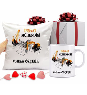 İnşaat Mühendisi Bardağı ve Yastığı Hediye Seti (Model 1)