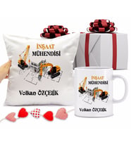 İnşaat Mühendisi Bardağı ve Yastığı Hediye Seti (Model 1)