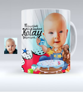 BK Gift Kişiye Özel Bebek Doğum Günü Karikatürlü Beyaz Kupa Bardak  1