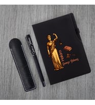 Kişiye Özel Hakim Temalı Siyah Defter ve  Siyah Roller Kalem  Seti