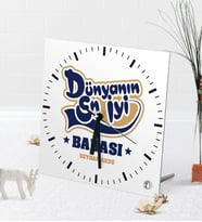 BK Gift Kişiye Özel Dünyanın En İyi Babası Masaüstü Kare Cam Saat-2 (Beyaz)