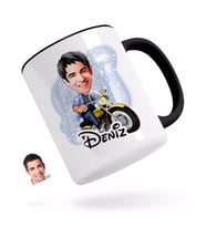 BK Gift Kişiye Özel Erkek Motorcu Karikatürlü Siyah Kupa Bardak-1