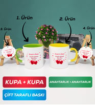 İkili Yeşil Sarı Sevgiliye Sevgililer Günü Hediyesi 6 Kupa Bardak Anahtarlık