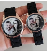 Resim Baskılı Çift Sevgili Saatleri Erkek Bayan Kişiye Özel Hediye Kol Saatleri Sevgiliye Hediye Saat Kombini Kadın Kol Saati Sevgililer Günü Hediyeleri (Lacivert)
