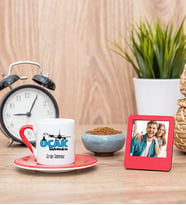 Uçak Mühendisi Kırmızı Kahve Fincanı ve Kırmızı Mini Fotoğraf Çerçevesi