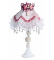 Kadife Kaplı Çiçek Dekorlu Abajur (Pembe)