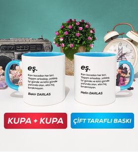 İkili Çiftlere Özel Eş Kupa Bardak Mavi