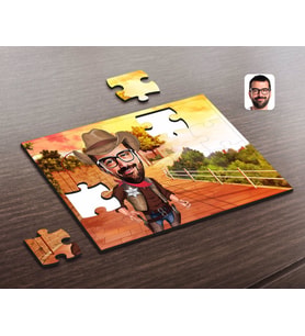 BK Gift Kişiye Özel Kovboy Karikatürlü Ahşap Puzzle-1