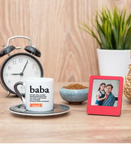 Baba Kelime Anlamı Siyah Kahve Fincanı ve Kırmızı Fotoğraf Çerçevesi