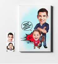 BK Gift Kişiye Özel Baba Kız Karikatür Kanvas Tablo 50x70cm 2