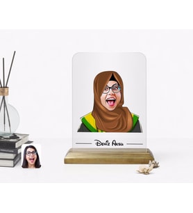 BK Gift Kişiye Özel Tesettürlü Kadın Öğretmen Karikatürlü Ahşap Standlı Çerçeve-1 (Beyaz)