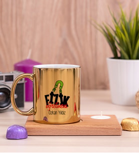 Fizik Öğretmeni Ahşap Altlıklı Mumlu Gold Kupa Bardak