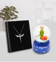 Küçük Prens Kar küresi & Gümüş Renk Melek Kolye Hediye Seti