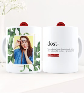 BK Gift Kişiye Özel Fotoğraflı Dost Anlamı Beyaz Kupa Bardak - 1