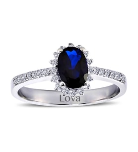 Lova Pırlantalı Oval Safir Anturaj Yüzük - 1040087