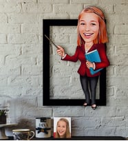 BK Gift Kişiye Özel Bayan Öğretmen Karikatürlü 3D Ahşap Tablo-3