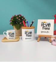 Evin Prensi Tasarımlı Kişiye Özel Hediye Evin Prensi Ahşap Altlıklı Türk Kahvesi Fincanı Kalemlik Dekoratif Taş Baskı Hediye Seti