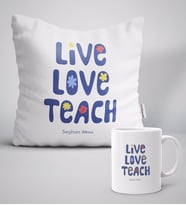 BK Gift Kişiye Özel Yaşa Sev Öğret Beyaz Yastık Kupa Seti-1 (Model 1)