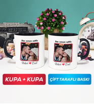 İkili Sevgiliye Sevgililer Günü Hediyesi 9 Kupa Bardak Siyah
