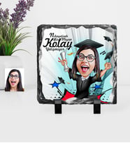 BK Gift Kişiye Özel Bayan Mezun Karikatürlü Dekoratif Doğal Taş  1