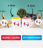 İkili Sarı Pembe İsme Özel Sevgililer Günü Hediyesi Kupa Bardak Anahtarlık