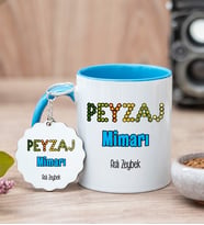 Peyzaj Mimarı Mavi Kupa Bardak Ve Anahtarlık Set