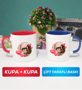 İkili Sevgiliye Sevgililer Günü Hediyesi 8 Kupa Bardak Kırmızı Lacivert