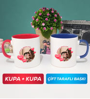 İkili Sevgiliye Sevgililer Günü Hediyesi 8 Kupa Bardak Kırmızı Lacivert
