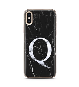 Iphone Xs Siyah Mermer Harf Tasarımlı Telefon Kılıfı Q-Harfi 