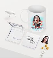 BK Gift Kişiye Özel Melek Annem Karikatürlü Beyaz Kupa Ayna Seti (Model 1)