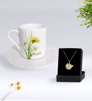 BK Gift Kişiye Özel Papatya Temalı Türk Kahvesi Fincanı Ve Papatya Kolye Hediye Seti-11 (Model 1)