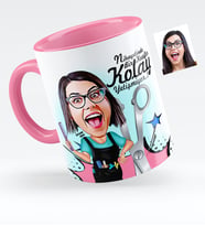 BK Gift Kişiye Özel Bayan Kuaför Karikatürlü Pembe Kupa Bardak  1