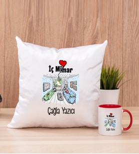 İç Mimar Kare Yastık ve Kırmızı Kupa Bardak